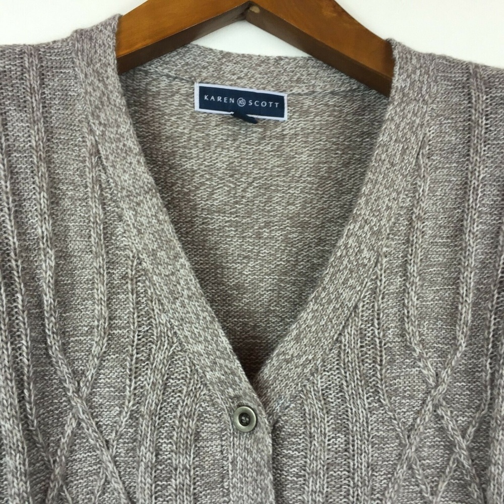 Karen Scott L Gull Marble Cardigan Sweater 4AD88 - Picture 3 of 7